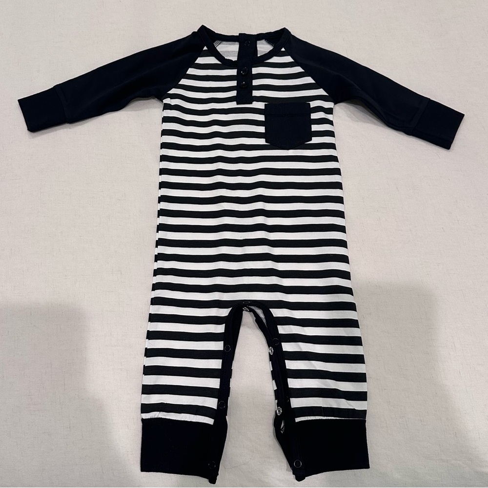 Monica and Andy Striped Black and White Onesie